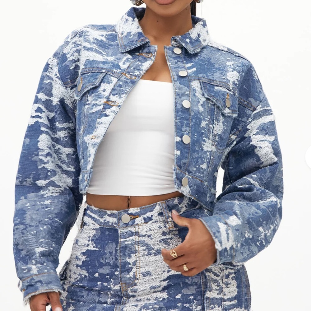 Fashion Nova Jacquard Denim Jacket - Medium Wash